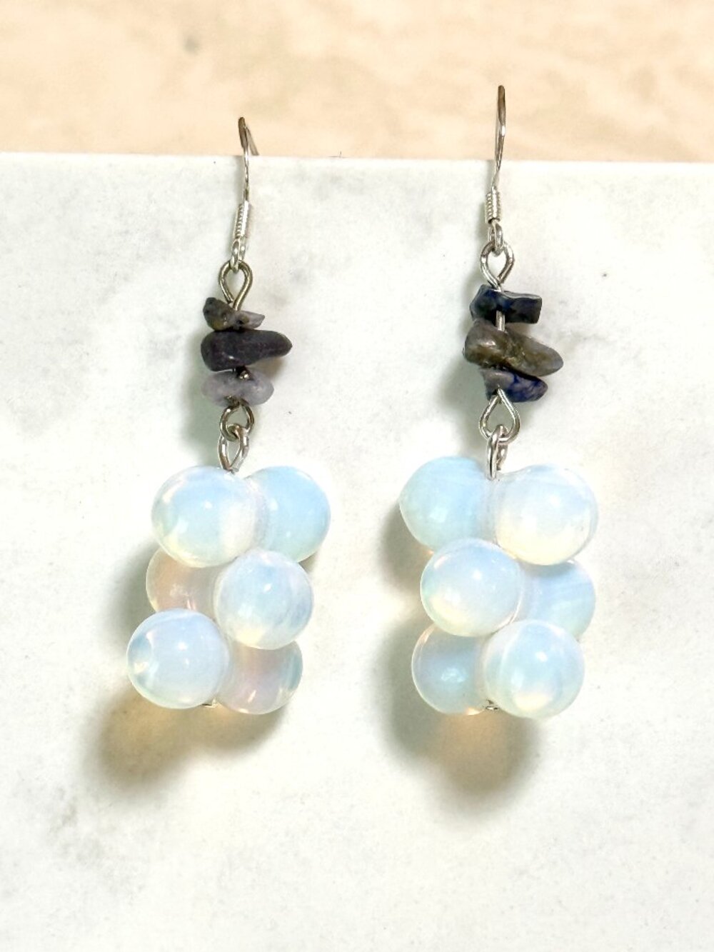 2/$20, Flashy Opalite & Blue Lapis Lazuli Sterling Silver Hook Dangle Earrings